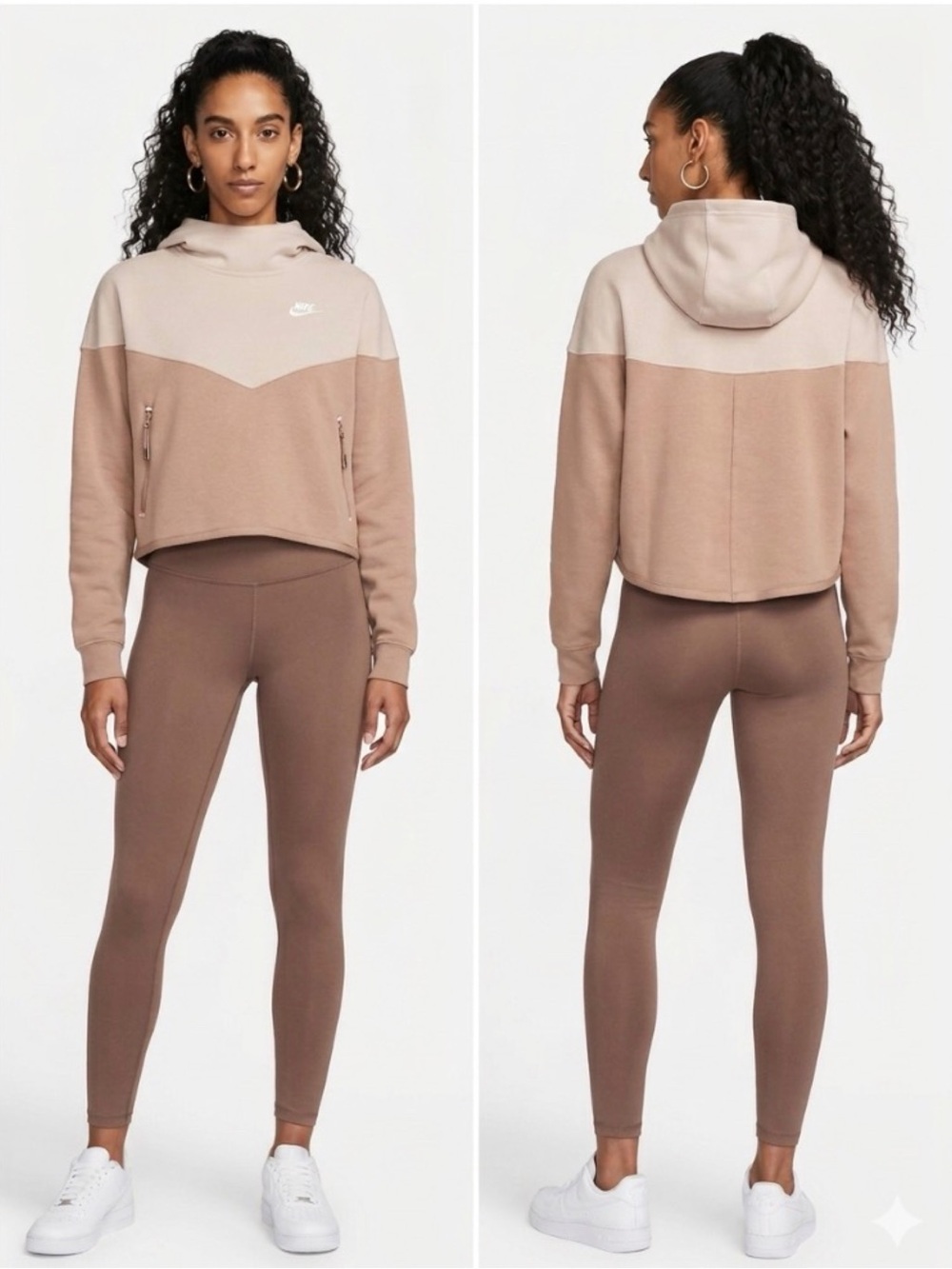 Nike Tech Sporty Two-Tone Cropped Logo Hooded Athleisure Mauve Sweatshirt 1X